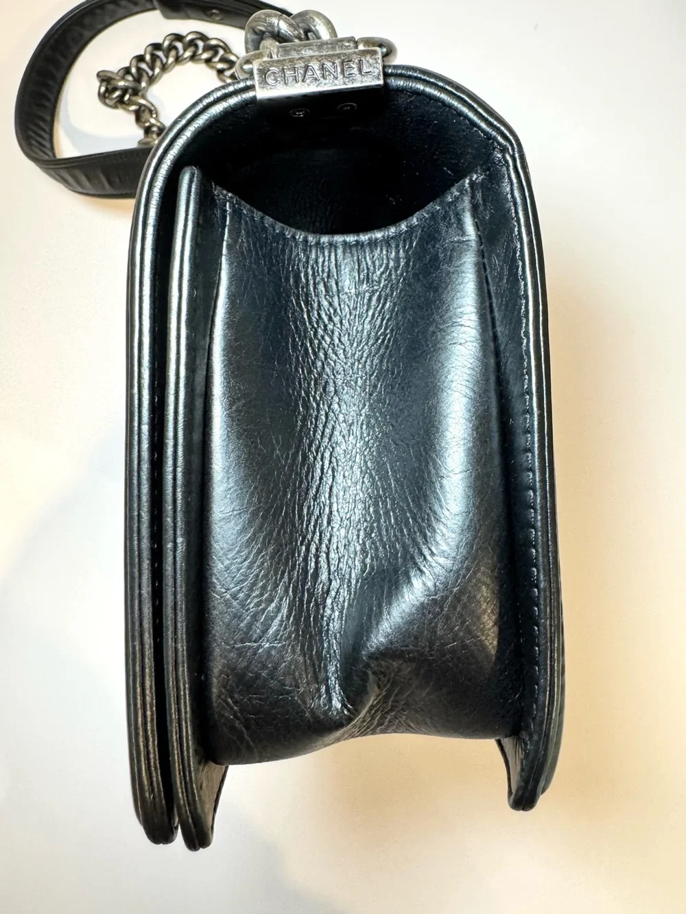 Chanel Quilted Medium Boy Bag In Black Calfskin Leather W Ruthenium Hardware